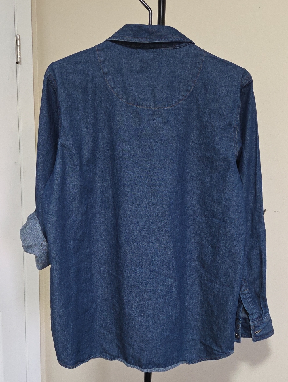 Embroidered Denim Button-Down Shirt - Blue - Picture 6 of 6